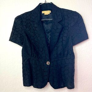 Michael Kors Eyelet Linen Black Jacket Short Sleeve Career Size 4 Made In Italy